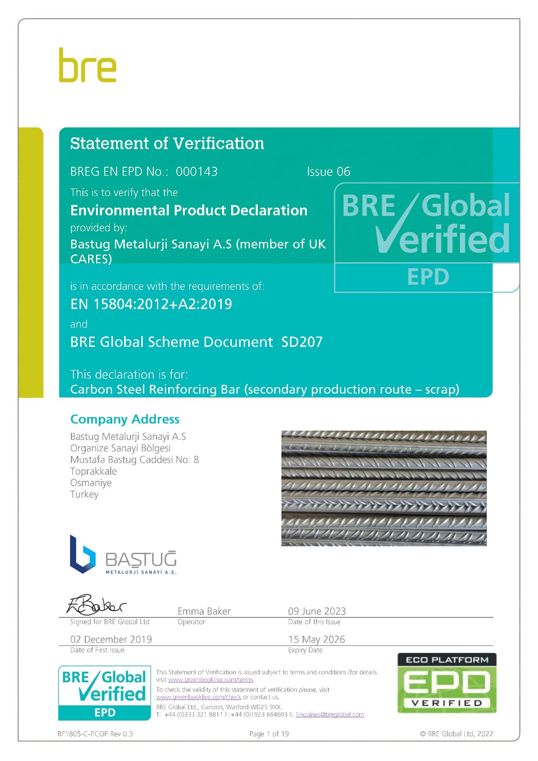 Tosyali Metalurji Industry Co. EPD